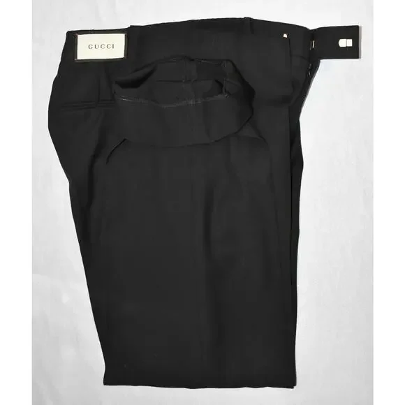 B2 Auth GUCCI Black Wool Faux Slash Pocket Straight Dress Pants Size 40 US 4/6 - Picture 6 of 8